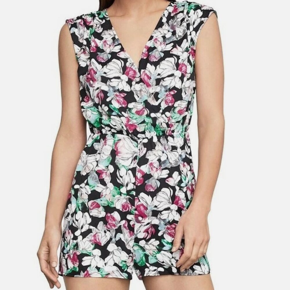 BCBGMAXAZRIA Floral Romper Black Combo Magnolia